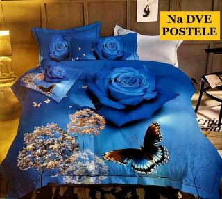 Obliečky Modrá ruža a motýľ Bavlna 2x70x90 2x140x200 cm