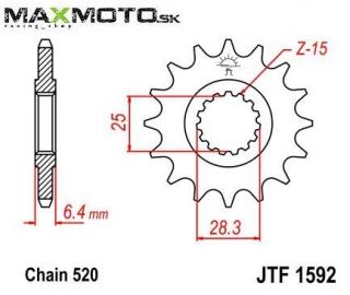 Ozubenie predné YAMAHA RAPTOR 700, YFZ450R, 9383G-14231-00 Ozubenie: 15 zubové
