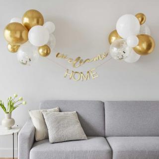Banner Welcome Home  gold + balóny