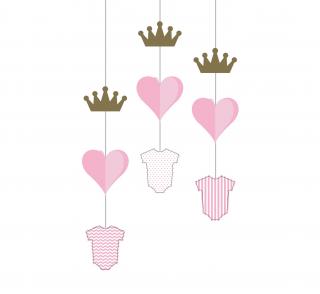 Dekorácia visiaca  Baby Girl Pink&Gold 3ks v balení