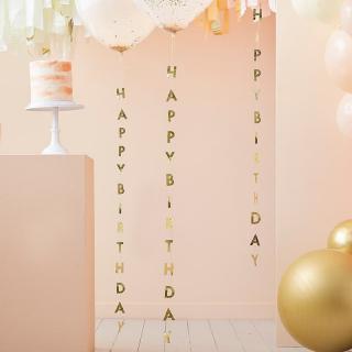 Dekorácia visiaca Happy Birthday balónová stuha Gold 5ks v balení