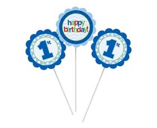 Dekorácia-zápich 1st Happy Birthday blue 3ks v balení