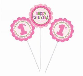 Dekorácia-zápich 1st Happy Birthday pink 3ks v balení