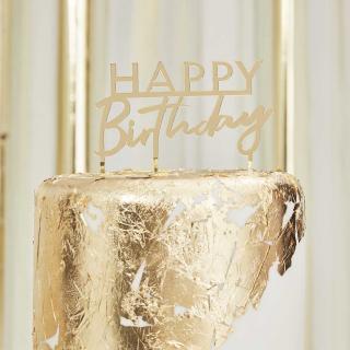 Dekorácia-zápich Happy Birthday  gold