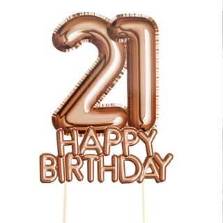 Dekorácia-zápich na tortu ,,21,, Happy Birthday Rose Gold