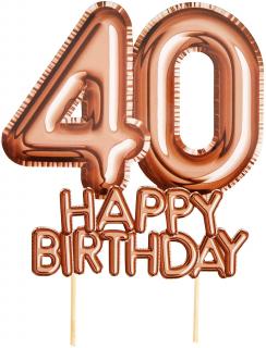 Dekorácia-zápich na tortu ,,40,, Happy Birthday Rose Gold