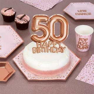 Dekorácia-zápich na tortu ,,50,, Happy Birthday Rose Gold