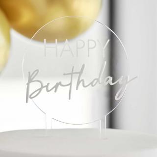 Dekorácia-zápich Nápis Happy Birthday zlatý