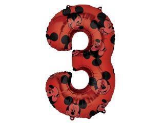 Fóliový balón červený číslo ,,3,, Mickey Mouse 66cm