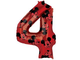Fóliový balón červený číslo ,,4,, Mickey Mouse 66cm