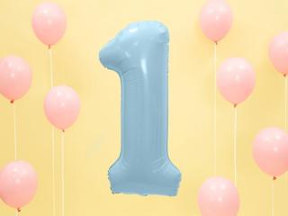 Fóliový balón číslo ,,1,, Baby blue 86 cm
