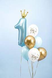 Fóliový balón číslo ,,1,, Baby Blue s korunkou 90cm