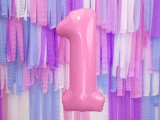 Fóliový balón číslo ,,1,, Baby pink 86cm