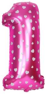Fóliový balón číslo ,,1,,  Ružový srdiečkový 80cm