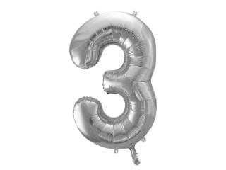 Fóliový balón číslo ,,3,, strieborny 86 cm