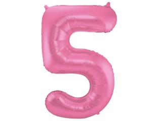 Fóliový balón číslo ,,5,, ružový matný lesk 86cm