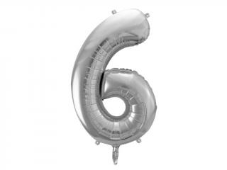 Fóliový balón číslo ,,6,, Strieborný 35cm