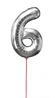 Fóliový balón číslo ,,6,, Strieborný na paličke 30cm