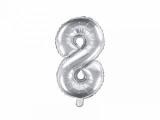 Fóliový balón číslo ,,8,, strieborný 35cm
