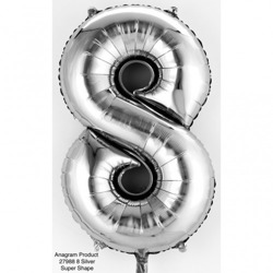 Fóliový balón číslo ,,8,, Strieborný chromovy 20x35cm