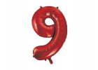 Fóliový balón číslo ,,9,, červený chrom 86cm