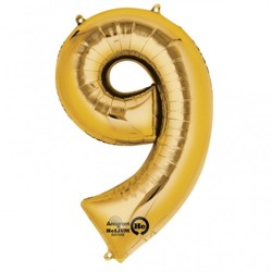 Fóliový balón číslo ,,9,, Gold 20x35cm