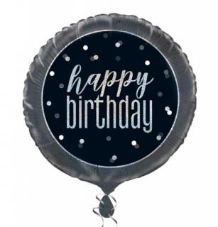 Fóliový balón Happy Birthday black silver 45,7cm