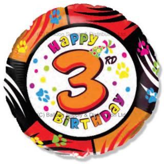Fóliový balón s číslom ,,3,, Happy Birthday 45cm