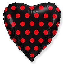 Fóliový balón Srdce Black Dots Red 45cm