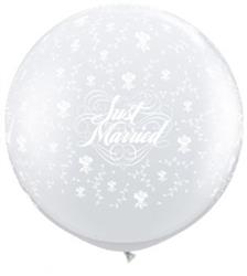 Jumbo balón latexový biely Just Married 95cm