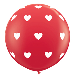 Jumbo balón latexový Červený so srdiečkami 95cm