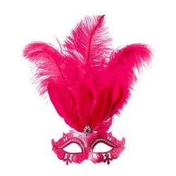 Karnevalová maska na tvár ružová s perím