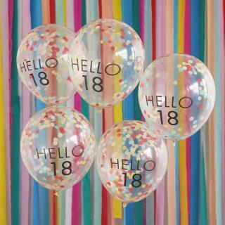 Latexové balóny Hello 18 Rainbow Confetti 5ks v balení