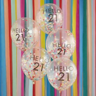 Latexové balóny Hello 21 Rainbow Confetti 5ks v balení