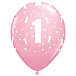 Latexové balóny s číslom ˝1˝ Stars Pink 6ks v balení