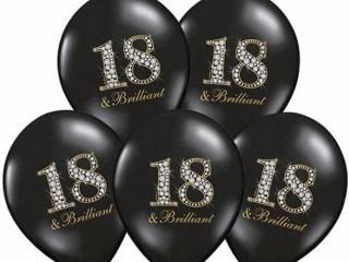 Latexové balóny s číslom ˝18˝ Black Brilliant 5ks v balení