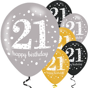 Latexové balóny s číslom ˝21˝ Happy Birthday 6ks v balení
