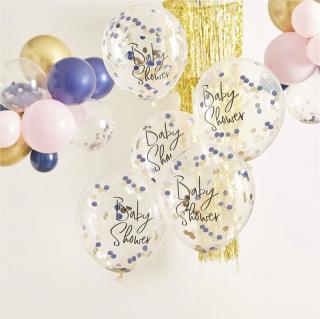 Latexové balóny s konfetami Baby Shower Navy Pink 5ks v balení