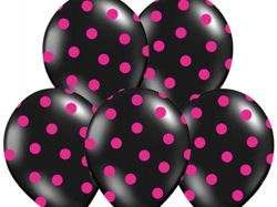 Latexový balón ˝11˝ čierny s ružovými bodkami 1ks v balení