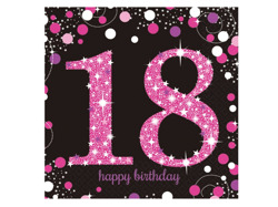 Servítky s číslom ,,18,, Happy Birthday Black&Pink 16ks v balení