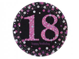 Tanier s číslom ,,18,, Happy Birthday Black&Pink glitt 8ks v balení