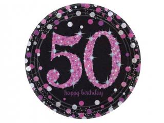 Tanier s číslom ,,50,, Happy Birthday Black&Pink glitt 8ks v balení