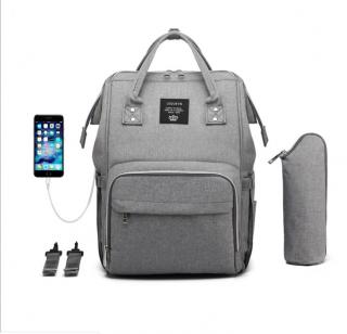 Multifunkčný batoh na kočík s USB portom - Sivý
