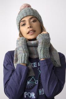 Admas - Set dámska zimná čiapka s brmbolcom, rukavice a šál tyrkysový