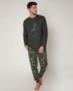 Green - Pánske pyžamo dlhé zelené Veľkosť :: XL