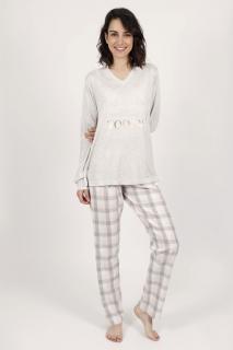 Let's Do Nothing Today - Dámske pyžamo dlhé sivé s károvanými nohavicami Veľkosť :: XL