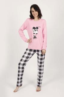 Minnie Mouse - Dámske pyžamo dlhé s károvanými nohavicami čierno-ružové Veľkosť :: M