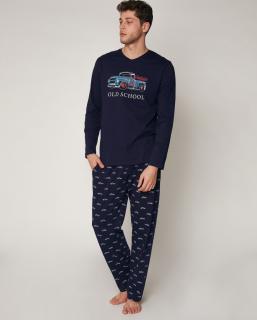 Old School - Pánske pyžamo dlhé modré Veľkosť :: XXL