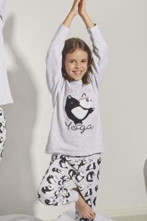Panda Yoga - Dievčenské pyžamo dlhé sivé Vek: 10 rokov