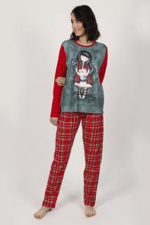 Santoro Gorjuss - Tears - Dámske pyžamo dlhé s károvanými nohavicami červené Veľkosť :: XL